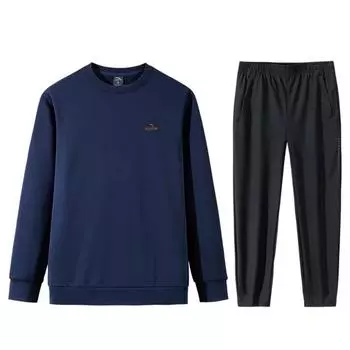 Anta Solid Color Warm Crew Neck Sweatshirt Elastic Waist Cuffed Fleece Casual Sports Suit Men sweatshirt, pants 152447729N-2+152447323N-2 M