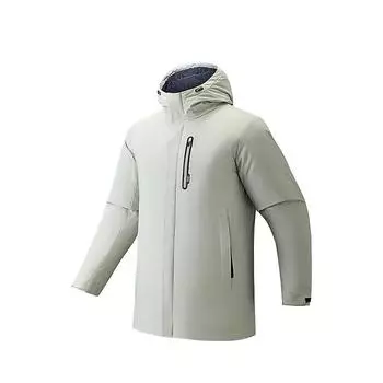 Anta Solid Color Zipper Hooded Versatile Casual Down Jacket Men Outerwear Gray 152517910-1 XL