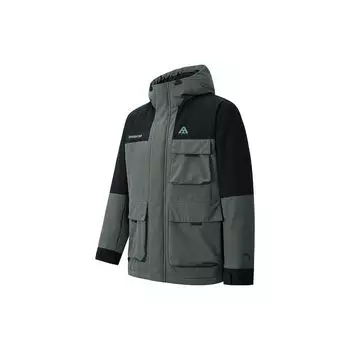 Anta Spliced Letter Zipper Hooded Down Jacket Men Outwear Aquatic-Green Basic-Black 952347909-3 3XL