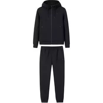 Anta Sports Lifestyle Series Solid Color Comfortable Fitted Cardigan Straight Leg Simple Versatile Long Pants Fitness Set Women sets Black 962517201-3 S