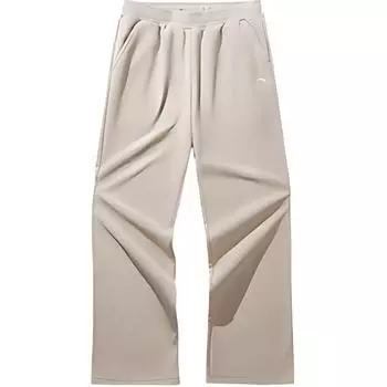 Anta Sports Lifestyle Series Solid Color Mid Waist Warm Loose Casual Pants Women bottoms Nude-Khaki 962447304-1 S