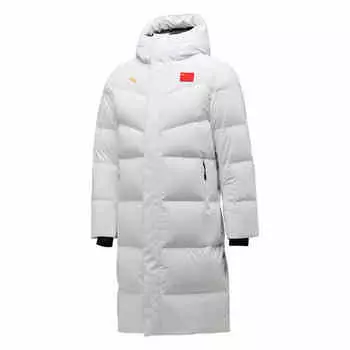 Anta Sports Lifestyle Series Solid Color Zipper Hooded Comfortable Breathable Thick Versatile Long Down Jacket Men Outerwear Snow-White 452440108-1 4XL