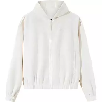 Anta Sports Lifestyle Series Solid Color Zipper Hooded Comfortable Breathable Fleece Warm Loose Jacket Women jackets Vanilla Cream 962448705-1 M
