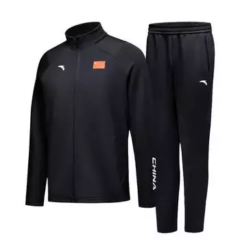 Anta Stand Collar Letter Print Long Sleeve Comfortable Versatile Elastic Straight Leg Pants Casual Sports Suit Men suit 452430113-1 M