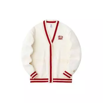 Anta Striped Button-Down Cardigan Long Sleeve Knit Sweater Women sweater Corn-White 162418707-1 L