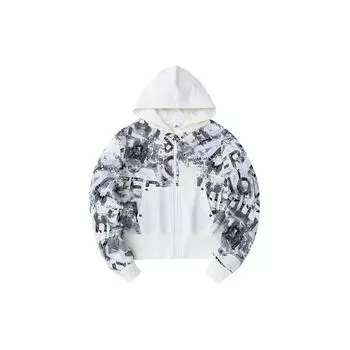 Anta Свободная куртка с капюшоном и молнией с полным принтом букв, женская куртка чисто-белого цвета 162418719-2 M