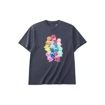 Anta Свободный дышащий свитер с круглым вырезом и рисунком из мультфильма, футболка с коротким рукавом, унисекс, топы, серый цвет 172228116-2 S