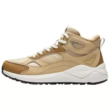 Anta Tazhou Fabric Synthetic Leather Plush Comfortable Non-Slip Wear-Resistant High-Top Casual Shoes Men Sneakers Beige Brown 912448910-1 40.5