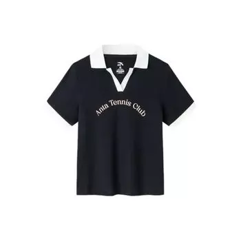 Anta Футболка-поло с коротким рукавом Tennis Series Color Block, женские топы, черный цвет 162423107-2 M