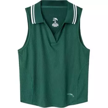 Anta Tennis Series Striped Breathable Sleeveless Polo Women tops Mushroom-Green 162433112-2 L