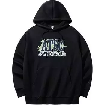 Anta Толстовка с капюшоном и длинным рукавом Lifestyle Series Letter Print, мужская толстовка Basic-Black 152438703-3 XL
