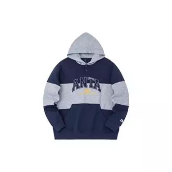 Anta Толстовка с капюшоном в полоску с буквенным принтом Color Block, унисекс, темно-синяя 152338702-2 2XL