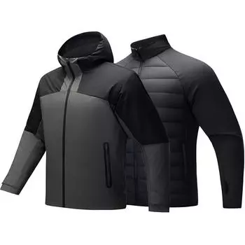 Anta Training Series Color Block Hooded Jacket Men Outerwear Basic-Black Dark-Soy-Gray 152447632N-3 S
