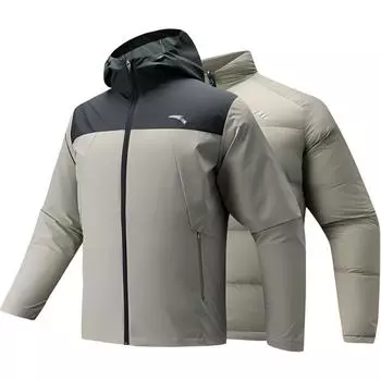 Anta Training Series Color Block Zipper Hooded Comfortable Breathable Liner Down Jacket Men outerwear Khaki Dark-Brown-Gray 952447606-5 XL