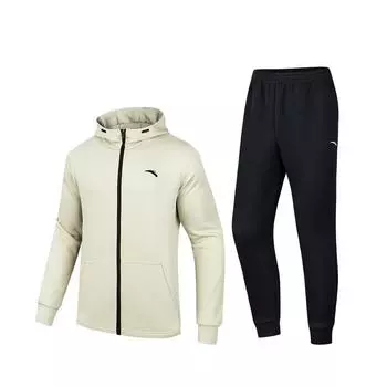 Anta Training Series Кардиган с капюшоном, длинный рукав, однотонные длинные брюки, повседневный спортивный костюм, мужской костюм Quinoa-Gray 952437202-2 S