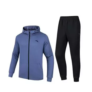 Anta Training Series Кардиган с капюшоном, длинный рукав, однотонные длинные брюки, повседневный спортивный костюм, мужской костюм Muse-Blue 952437202-1 S