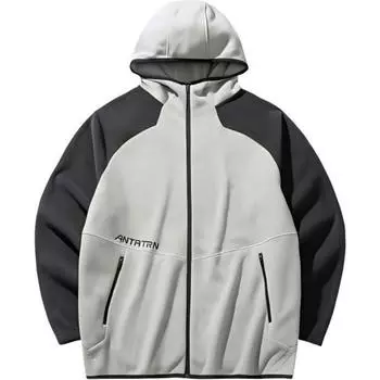 Anta Training Series Letter Loose Hooded Zipper Casual Long Sleeve Jacket Men jackets Khaki Dark-Brown-Grey 952447701-2 M