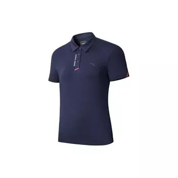 Anta Training Series Letter Print Ice Silk Short Sleeve Polo Shirt Women tops Midnight-Blue 162427151-3 S