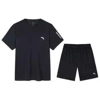 Anta Training Series Letter Round Neck Pullover Short Sleeve T Shirt And Shorts Casual Sports Set Men Sets Basic-Black 952427201-6 XL