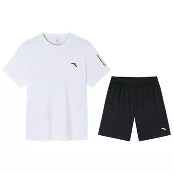 Anta Training Series Letter Round Neck Pullover Short Sleeve T Shirt And Shorts Casual Sports Set Men Sets Pure-White 952427201-1 L