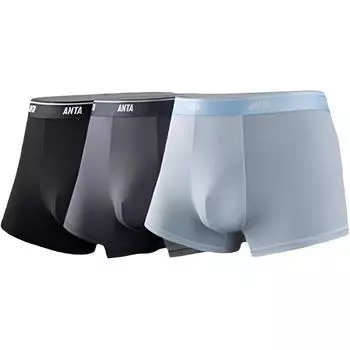 Anta Training Series Letter Soft Comfortable Breathable Versatile Boxer Shorts Men Underwear Basic-Black Medium-Gray River-Blue 192538989D-3