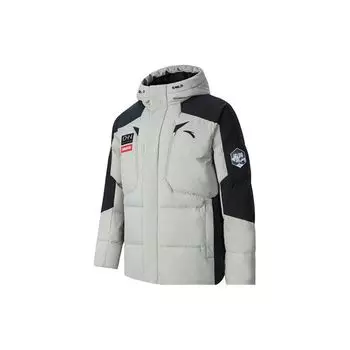 Anta Training Series Letter Splicing молния с капюшоном толстый повседневный пуховик мужская верхняя одежда светло-серо-зеленый 152347946-2 XL