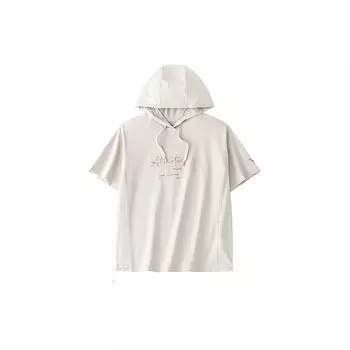 Anta Training Series Lettered Hooded Pullover Loose Short Sleeve Drop Shoulder T-Shirt Women Tops Cloud-Rock-Gray 162427125-2 XL
