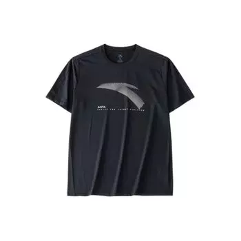Anta Training Series Logo Letter Round Neck Breathable Comfortable Versatile Short Sleeve T-Shirt Men Tops Basic-Black 952427120-5 2XL