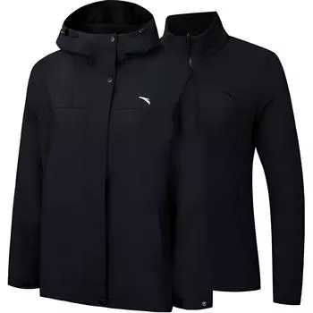 Anta Training Series Logo Zipper Hooded Three-In-One Detachable Liner Waterproof Windproof Warm Jacket Women Jacket Basic-Black 162447615-6 S