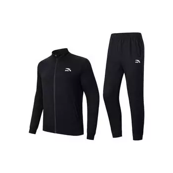 Anta Training Series однотонная флисовая куртка на молнии и длинные брюки повседневный спортивный комплект для мужчин базовый-черный 952357202-3 S