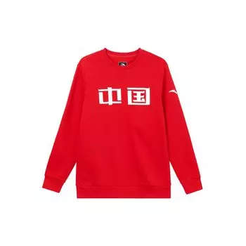 Anta Training Series, однотонный утепленный свитшот с китайским принтом на флисовой подкладке, мужские топы с круглым вырезом, красный 152247719-2 S