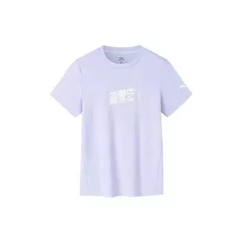 Anta Training Series Printed Logo Round Neck Comfortable Airful Pullover Short Sleeve T Shirt Women Tops Sakura-Purple 162427120-3 M