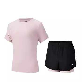 Anta Training Series Pullover Round Neck Solid Color Short Sleeve Sports Comfortable Casual Shorts Set Women sets 962527205-5 XS