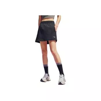 Anta Training Series Solid Color Mid Waist Soft Breathable Versatile Casual Skirt Women skirts Black 962527201-4 S