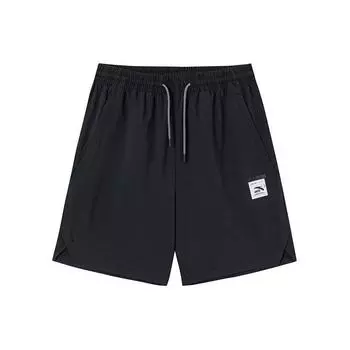 Anta Training Series Solid Color Mid Waist Drawstring Straight Leg Casual Shorts Men Shorts Black 152457501-2 S