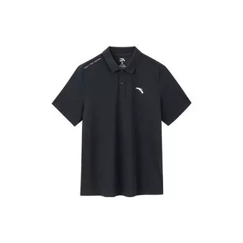 Anta Training Series Solid Color Quick-Dry Logo Print Short Sleeve Polo Shirt Men Polo Shirts Basic-Black 952327108-4 S