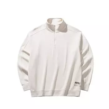 Anta Training Series Solid Color Stand Collar Comfortable Moisture Wicking Versatile Loose Sweatshirt Men sweatshirt Fish-Belly-White 152447749S-1 XL