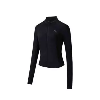 Anta Training Series Solid Color Zip Stand Collar Comfortable Breathable Versatile Long Sleeve Sun Protection Top Women tops Basic-Black 962527701-5 M