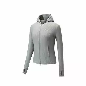 Anta Training Series Solid Color Zip-Up Hooded Versatile Breathable Sun Protection Jacket Women jackets Star-Diamond-Gray 162527721-2 S