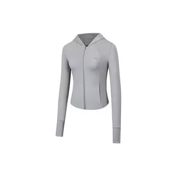 Anta Training Series Solid Color Zip-Up Hooded Breathable Cooling UV Protection Jacket Women Jacket Wild-Reed-Gray 962427701-5 XS