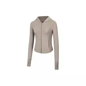 Anta Training Series Solid Color Zip-Up Hooded Breathable Cooling UV Protection Jacket Women jackets Linen-Gray 962427701-3 XS