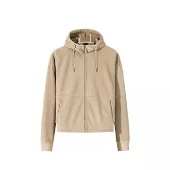 Anta Training Series Solid Color Zipper Hooded Comfortable Breathable Fleece Thick Warm Jacket Women jackets Walnut-Khaki 162447726N-1 L