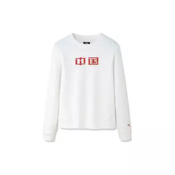 Anta Тренировочная серия однотонная флисовая толстовка с длинным рукавом и принтом китайских иероглифов с круглым вырезом женская толстовка белая 162247713-4 M