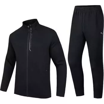 Anta Тренировочная серия однотонный цвет молния дышащий удобный шнуровка повседневный спортивный костюм мужской костюм черный 952437204-4 XL