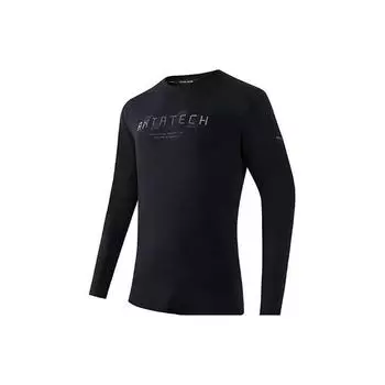 Anta Тренировочная серия Письмо Круглый вырез Пуловер Повседневная футболка с длинным рукавом Мужские топы Базовый-черный 152337403-3 2XL