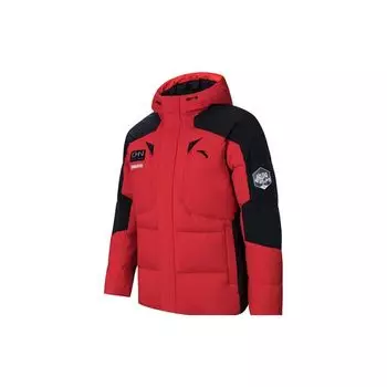 Anta Training Series Letter Splicing молния с капюшоном толстый повседневный пуховик мужская верхняя одежда классический-красный 152347946-3 L