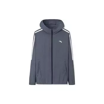 Anta Тренировочная серия с логотипом, полосками, молнией, капюшоном, длинным рукавом, солнцезащитная куртка, мужские куртки, серые 152327616-4 XL