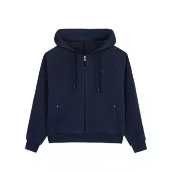 Anta Тренировочная серия Спортивный однотонный трикотажный топ с капюшоном и длинными рукавами для женщин, темно-черный 962437705-4 S