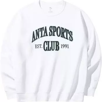 Anta Удобная повседневная свободная толстовка с круглым вырезом и длинным рукавом с буквенным принтом, мужская толстовка Snow-White 152438701-1 M