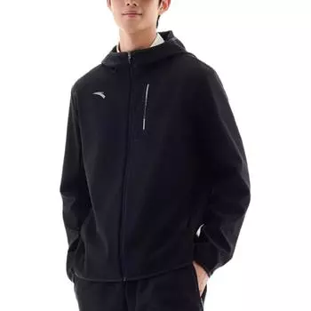 Anta Удобная повседневная ветровка с капюшоном на молнии с буквенным принтом, простая мужская верхняя одежда, базовая, черная 952447602-4 3XL